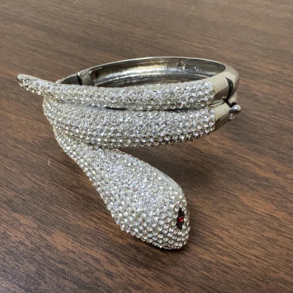 Vintage Snake Cuff Bangle Bracelet Rhinestone